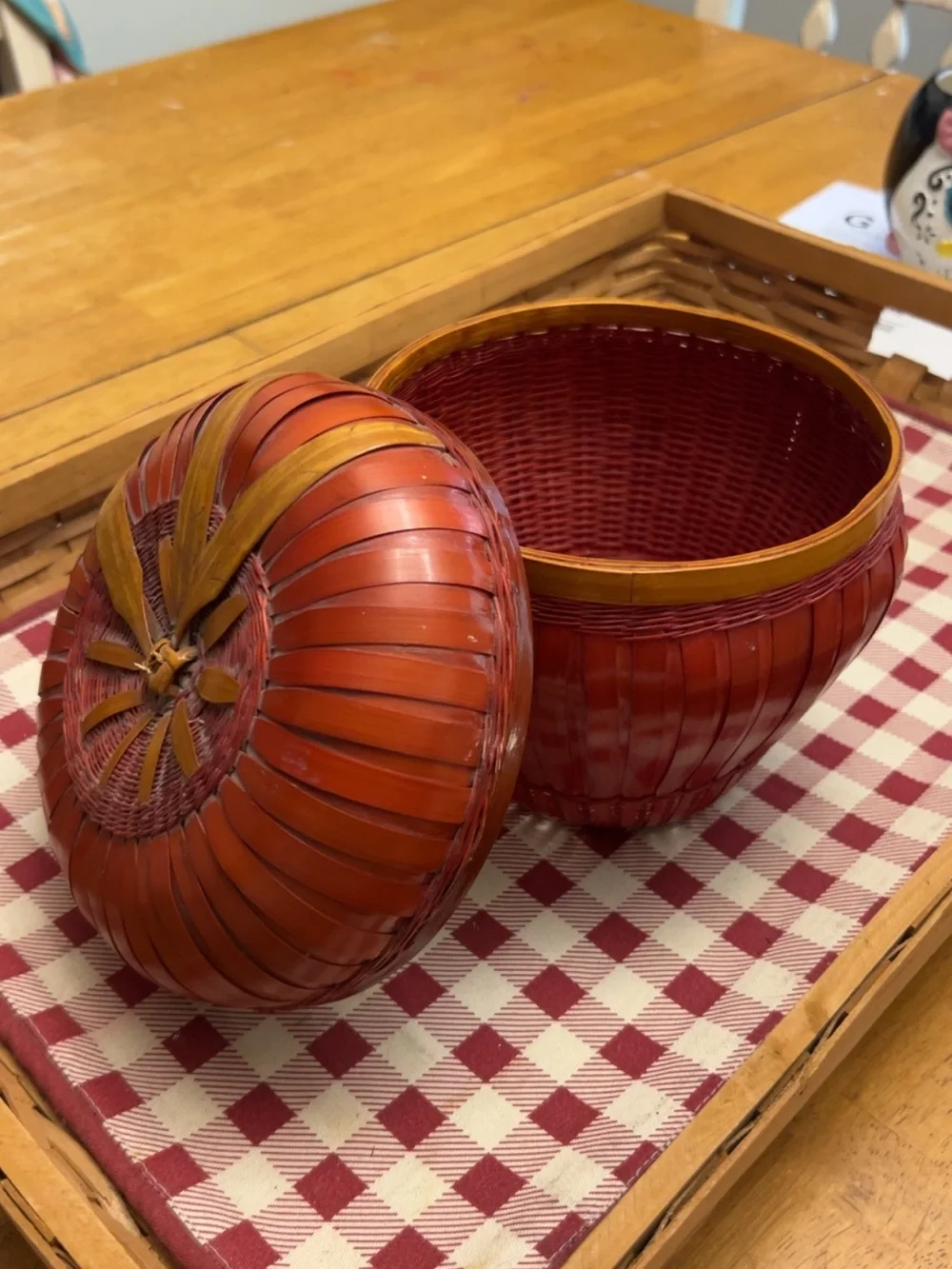 Handwoven Red Decorative Rattan Apple Basket Home Accents